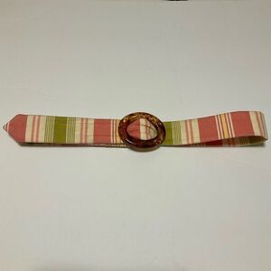Eliza B Preppy Fabric Striped Belt with Slide Tortoise Shell Buckle, Small